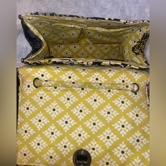 Vera Bradley Floral Quilted Satchel black white yellow tote purse - Picture 6 of 8